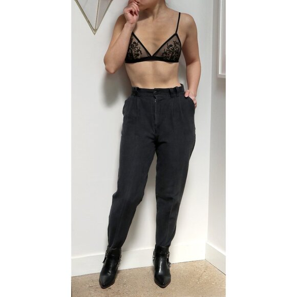 Vintage 90s Light Black Denim Stirrup Pants, Women's Small, Minimal Style, Taper - Picture 2 of 8